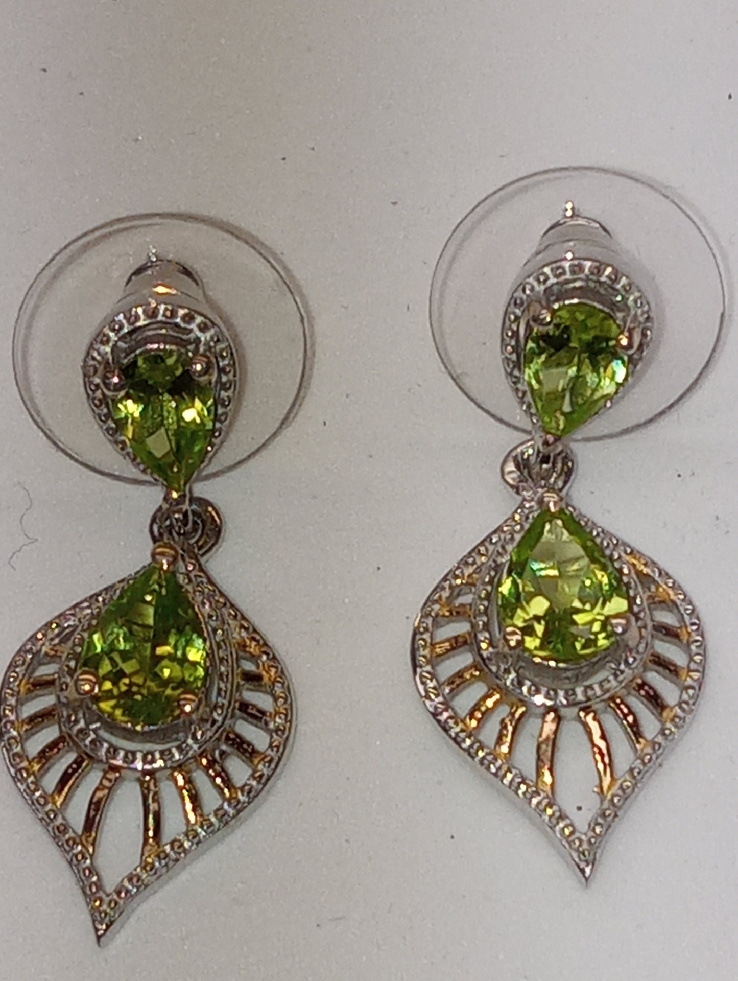 earrings peridot dangle in platinum over sterling silver