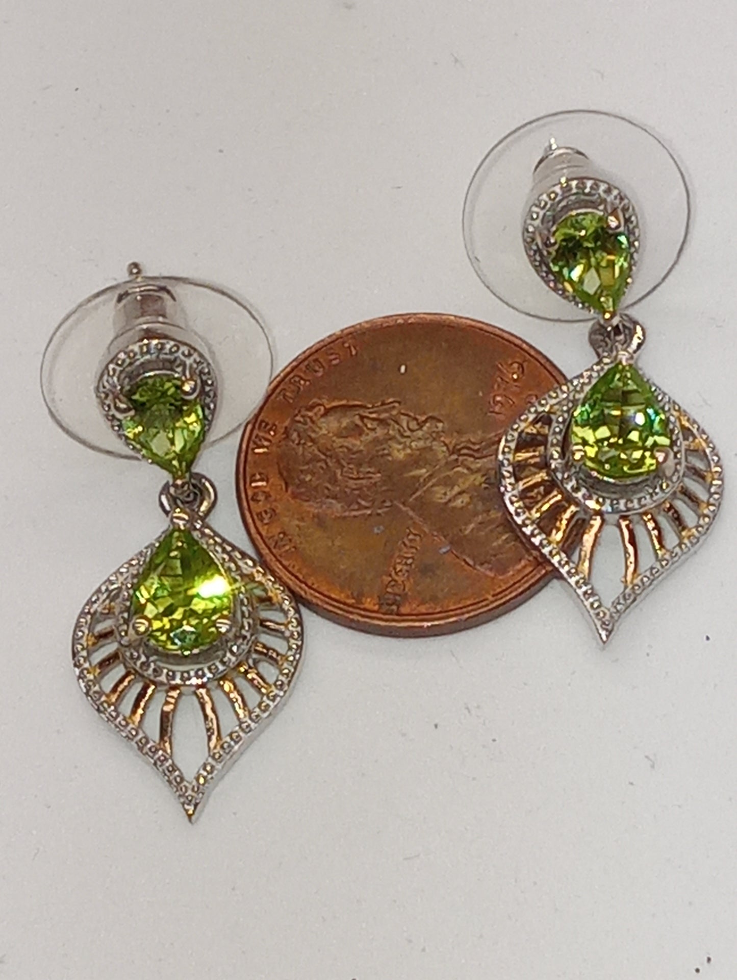 earrings peridot dangle in platinum over sterling silver