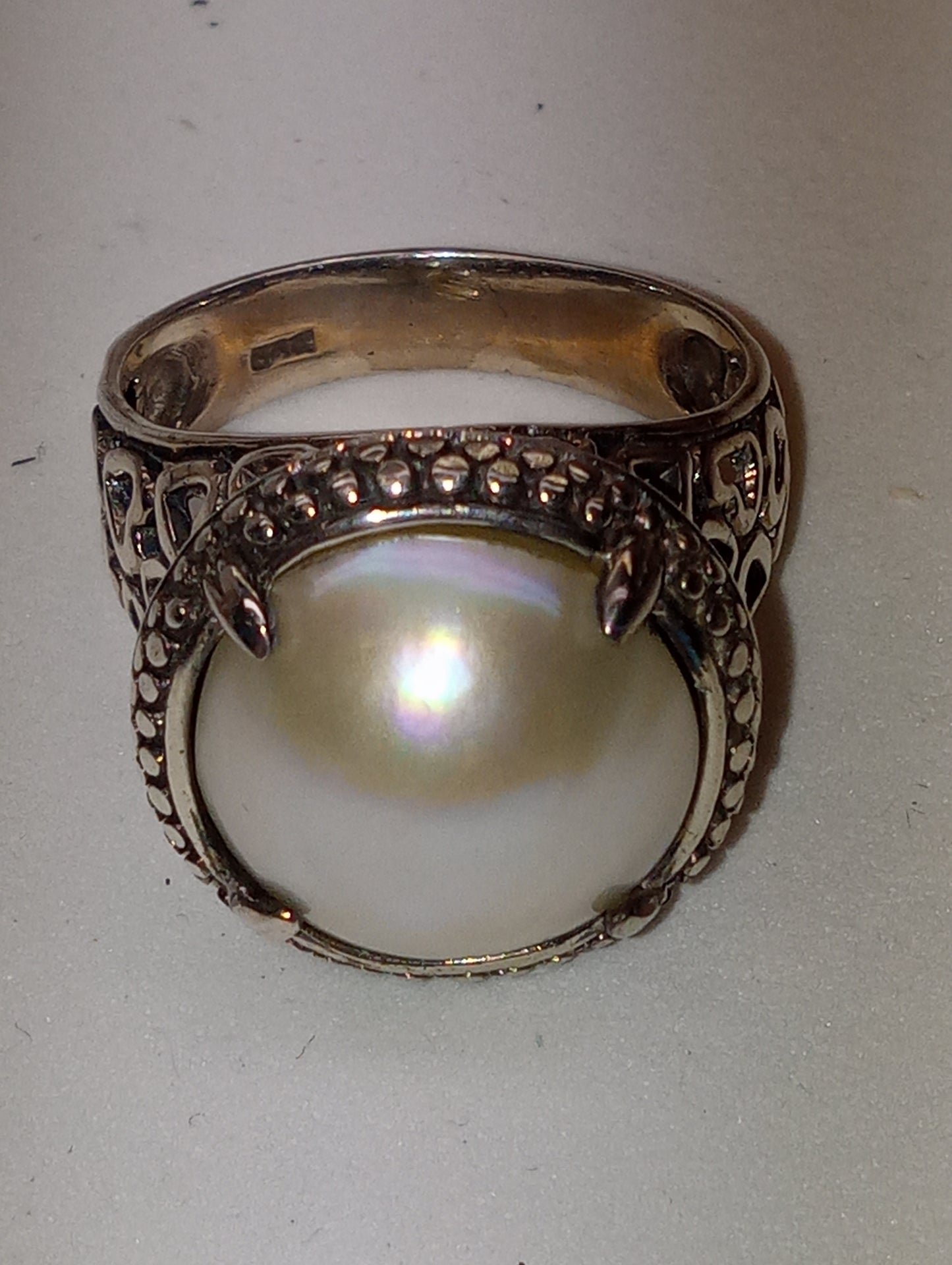 ring Bali Legacy white mabe pearl, sterling silver