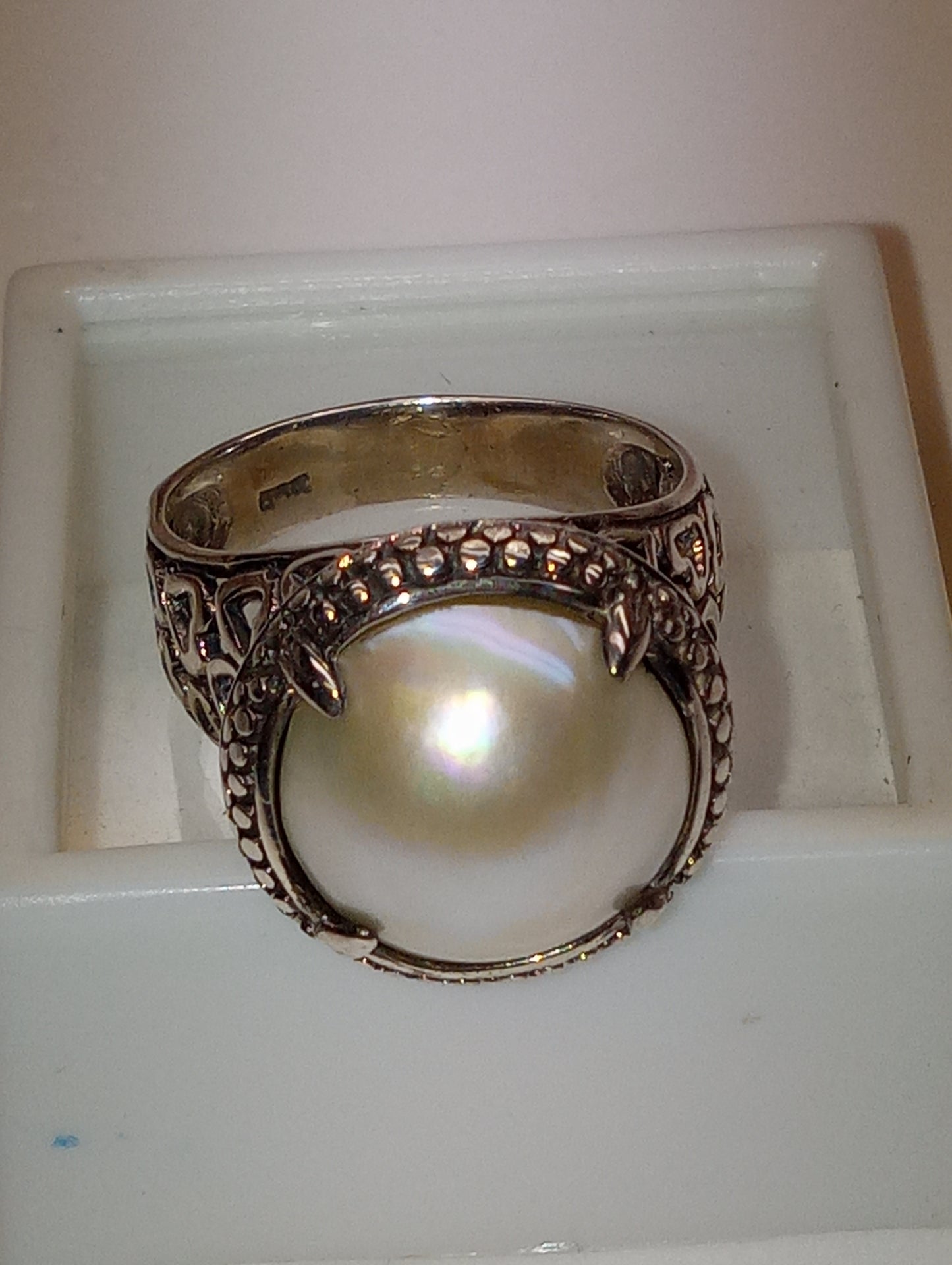 ring Bali Legacy white mabe pearl, sterling silver