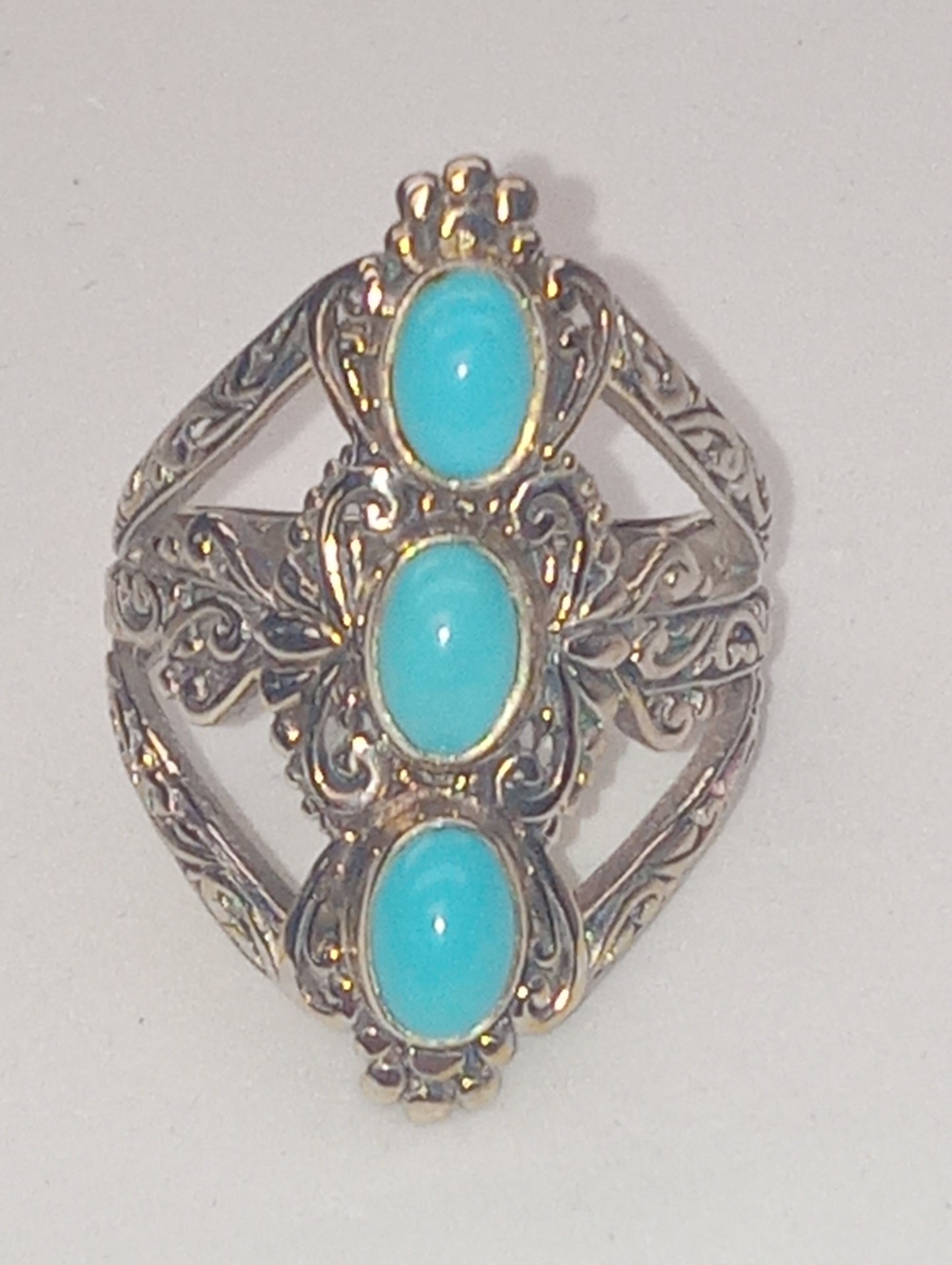 ring Bali Legacy Sleeping Beauty turquoise 3 stone in sterling silver