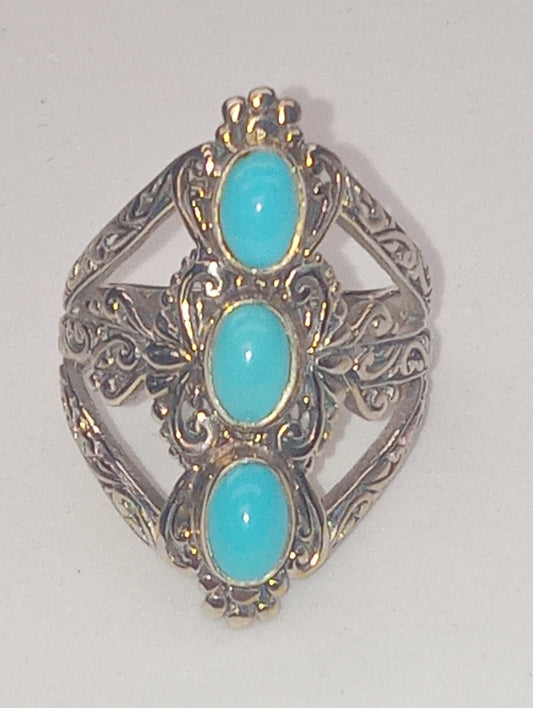 ring Bali Legacy Sleeping Beauty turquoise 3 stone in sterling silver