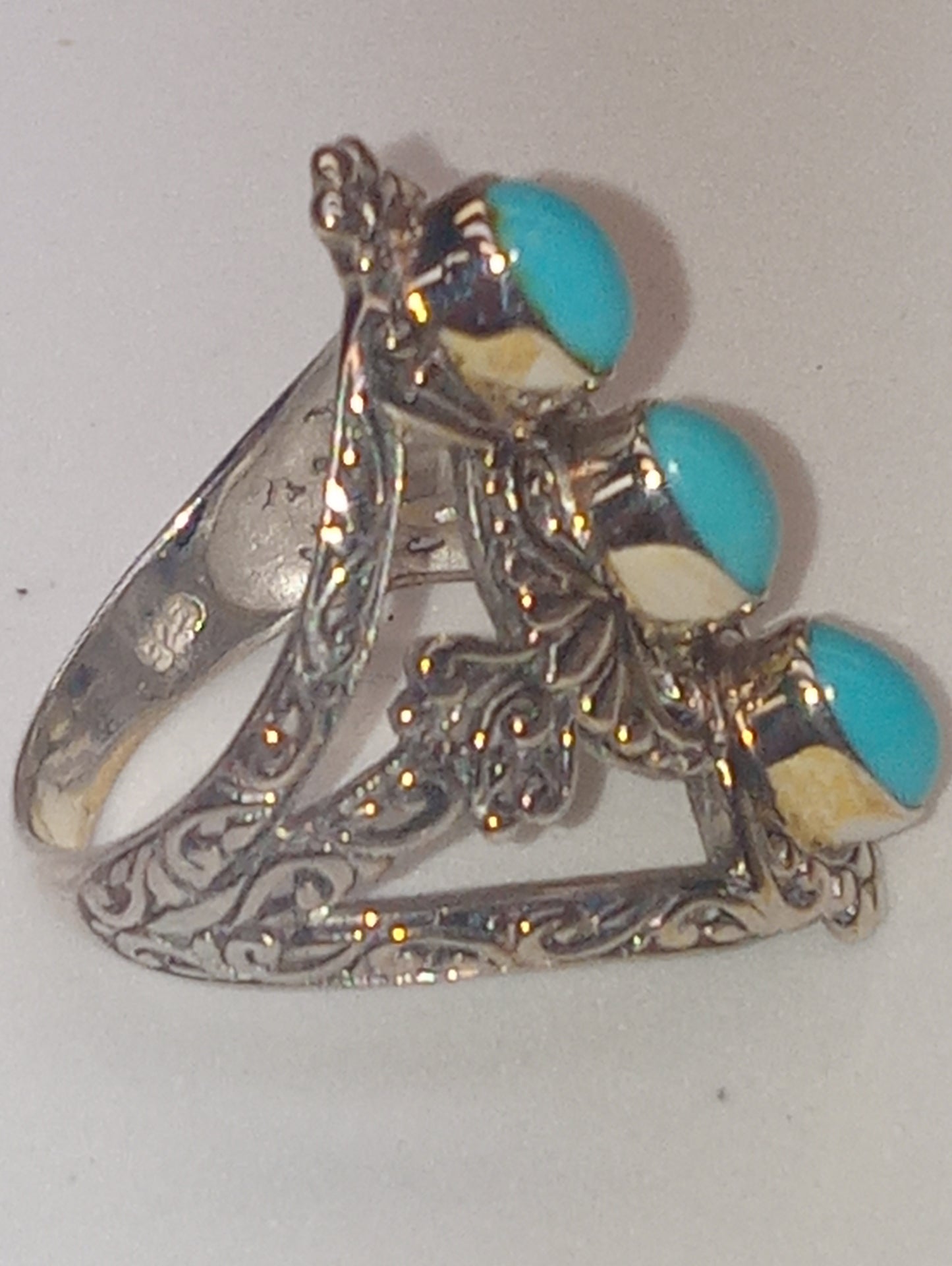 ring Bali Legacy Sleeping Beauty turquoise 3 stone in sterling silver