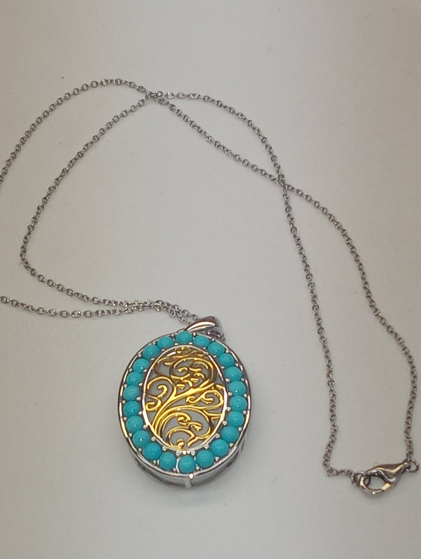 pendant necklace Sleeping Beauty Turquoise in vermeil yg and rhodium over sterling silver