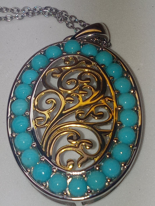 pendant necklace Sleeping Beauty Turquoise in vermeil yg and rhodium over sterling silver