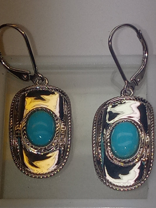 earrings Sleeping Beauty turquoise cowboy hats in rhodium over sterling silver