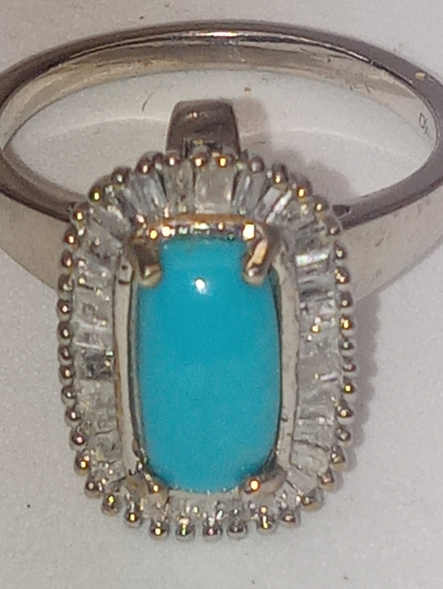 ring Sleeping Beauty turquoise diamond in platinum over sterling silver