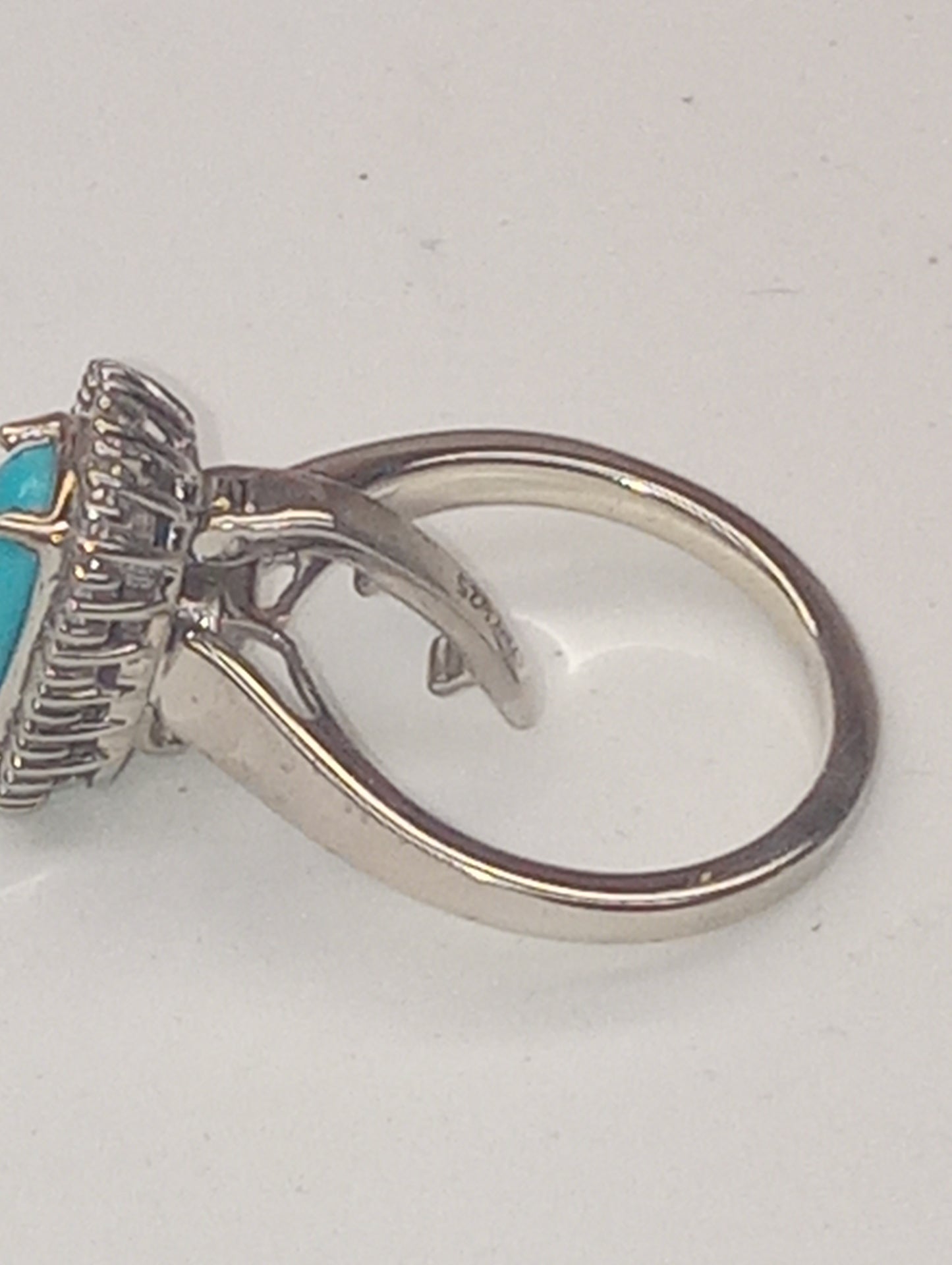 ring Sleeping Beauty turquoise diamond in platinum over sterling silver