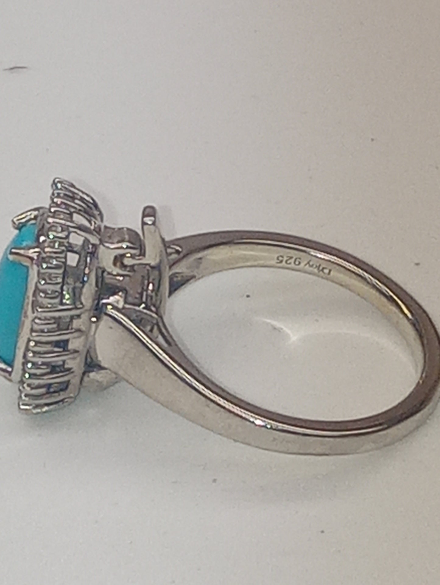ring Sleeping Beauty turquoise diamond in platinum over sterling silver