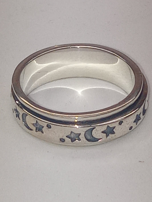 ring moon and star spinner anxiety in sterling silver