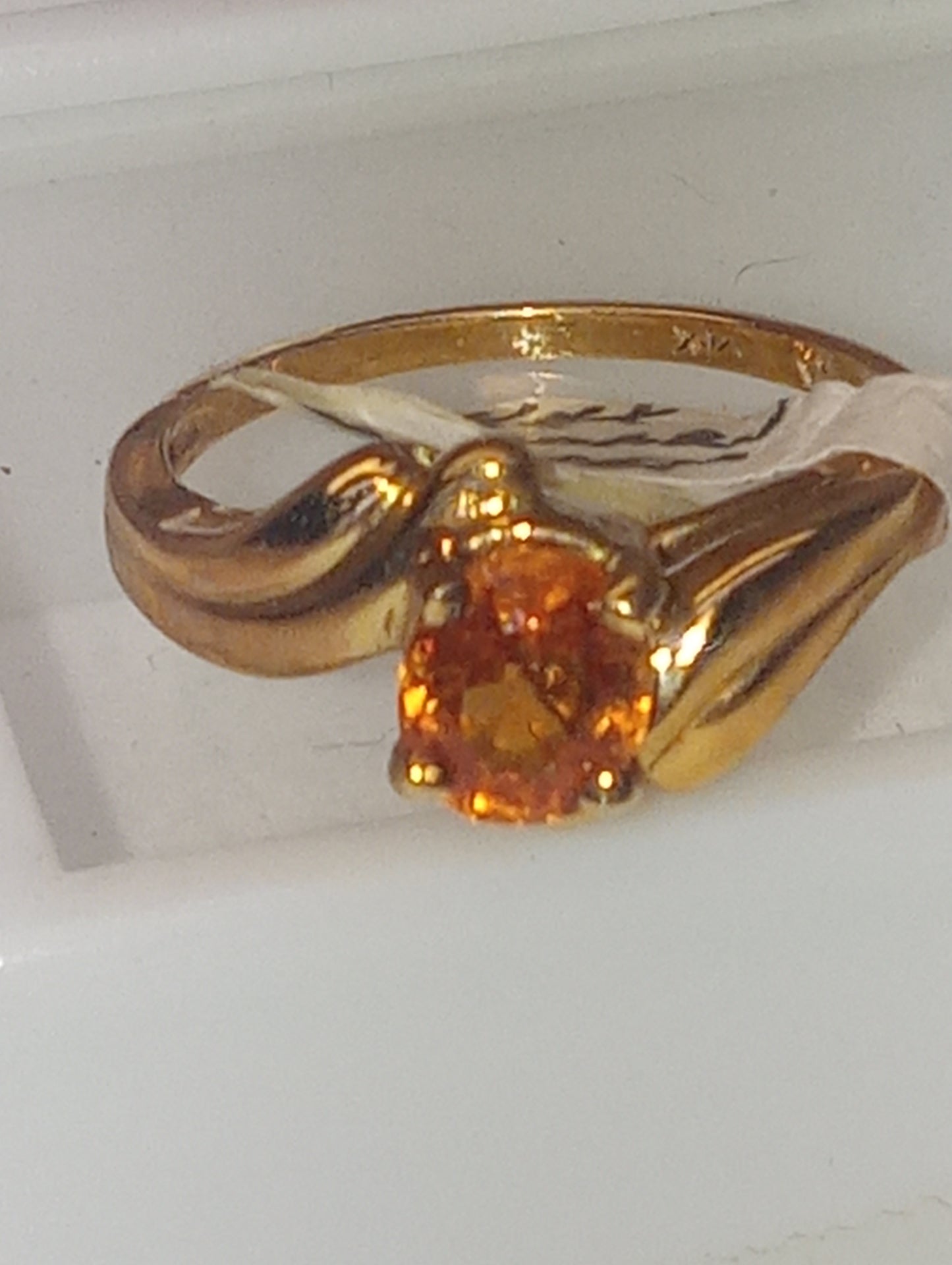ring garnet spessartite mandarin orange oval  14k yellow gold
