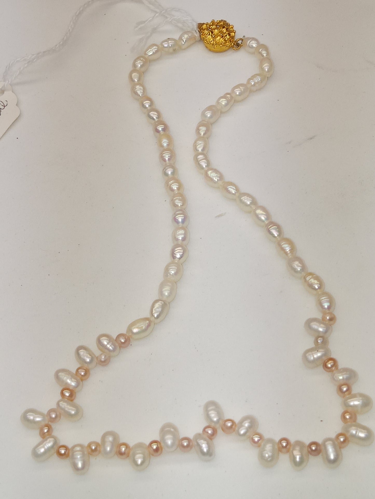 necklace pearl , peach and white freshwater pearls