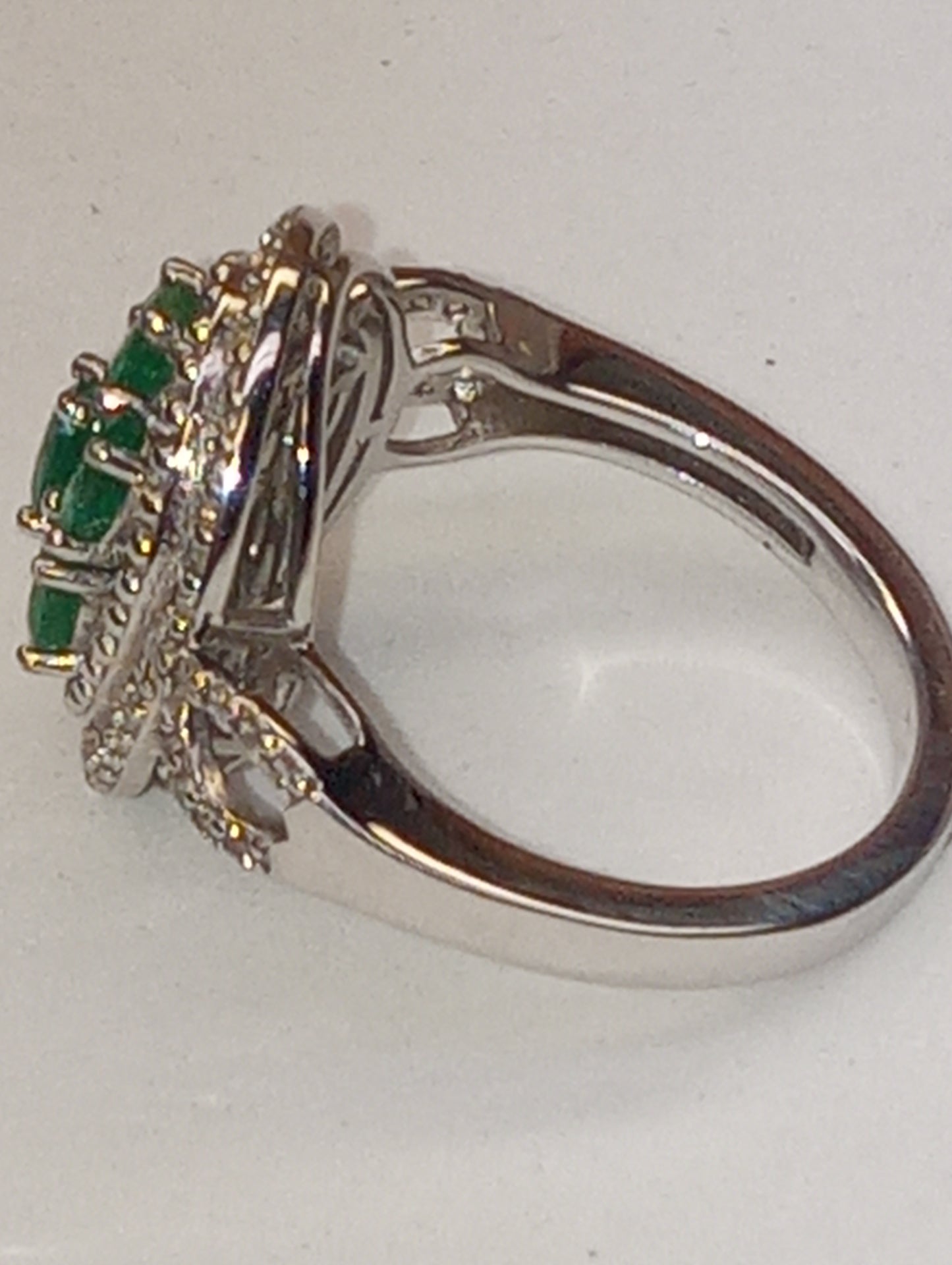 ring emerald Zambian white zircon in rhodium over sterling silver