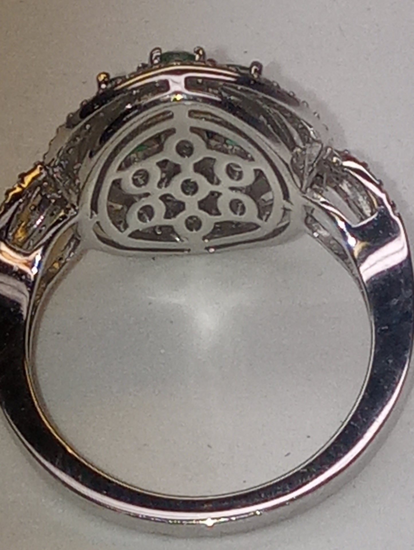 ring emerald Zambian white zircon in rhodium over sterling silver