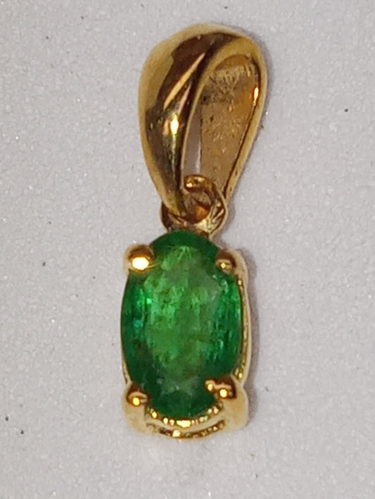 pendant emerald Zambian in vermeil yellow gold over sterling silver