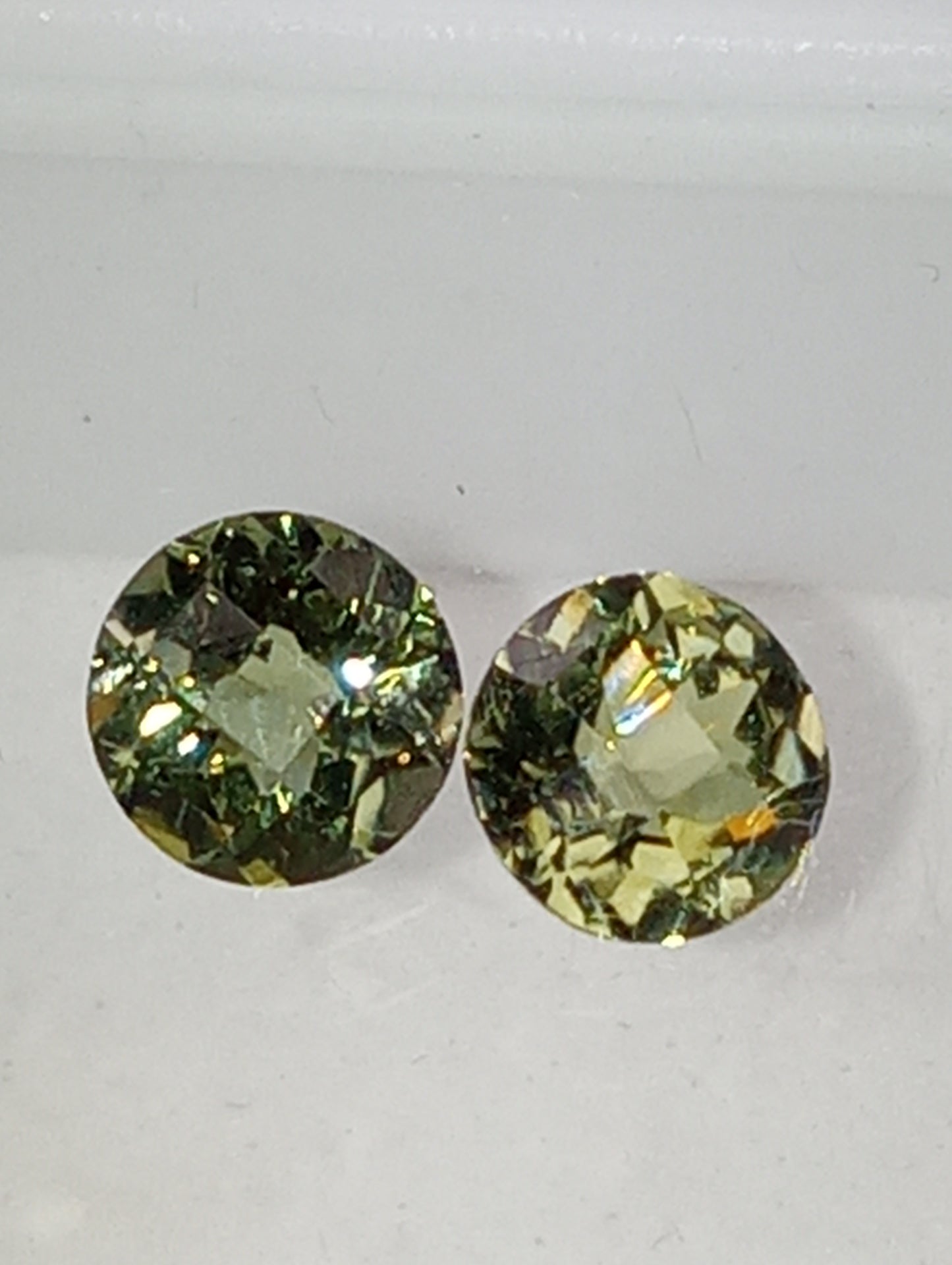 tourmaline gemstones green, checkerboard cut, round cut, 6mm, 2stones