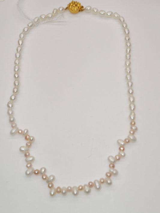 necklace pearl , peach and white freshwater pearls