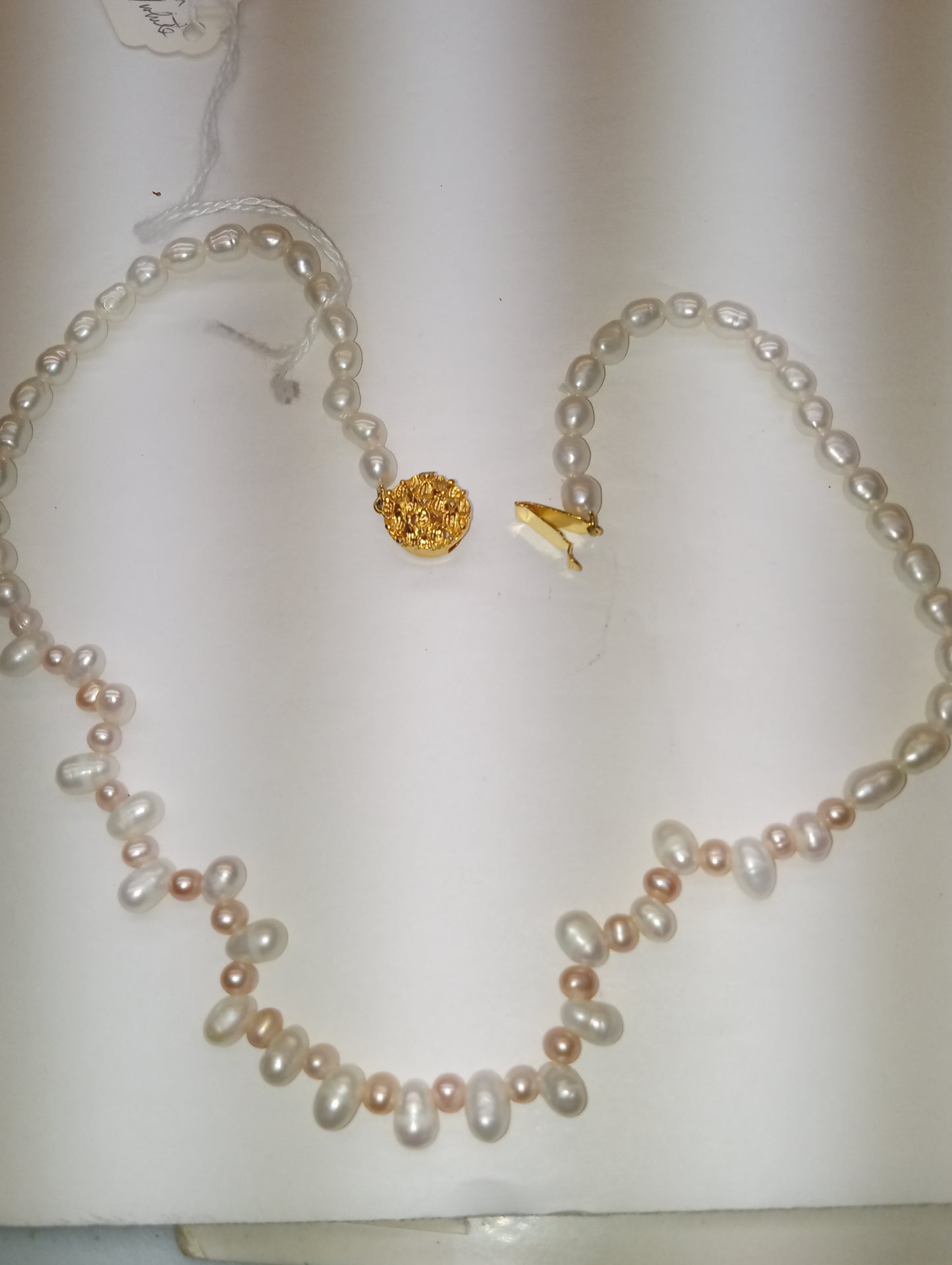 necklace pearl , peach and white freshwater pearls