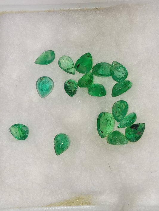 emerald gemstones Brazilian, pear cuts, apx. 4mmx3mm, apx .15ct each, 7 stones