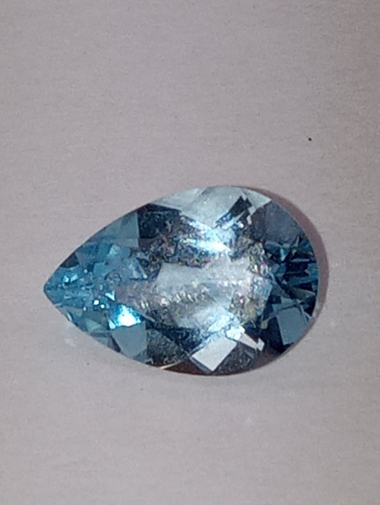 aquamarine gemstone, Brazilian Santa Maria,  med blue, 9mmx6mm pear shape, 1.13ct