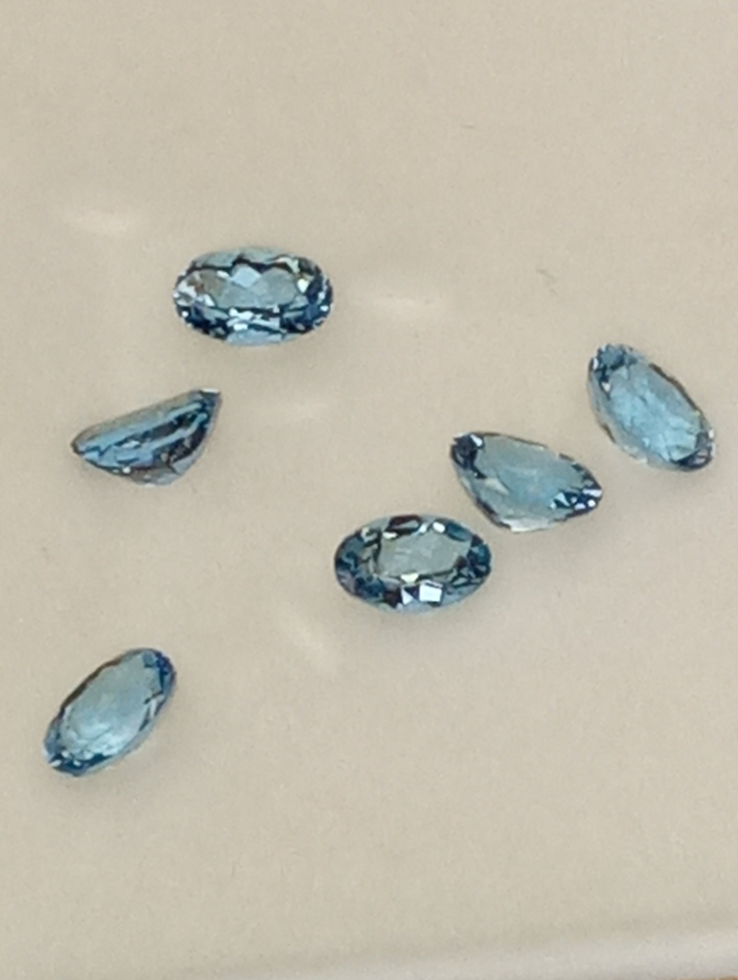 aquamarine gemstones old mine Santa Maria, nice med blue, 6mmx4mm oval cuts, 6 stones