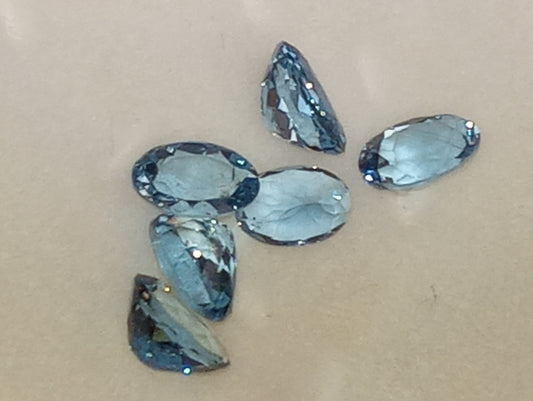 aquamarine gemstones old mine Santa Maria, nice med blue, 6mmx4mm oval cuts, 6 stones