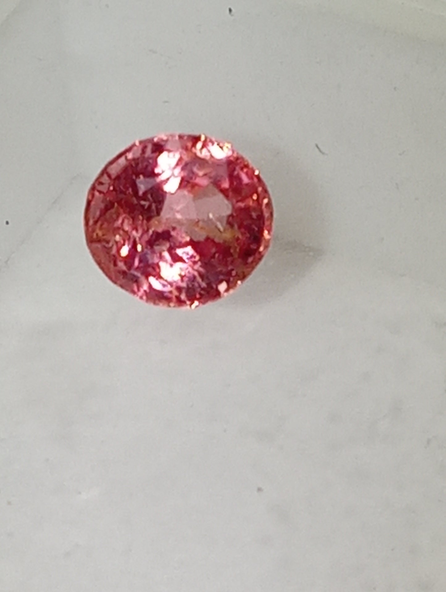 spinel gemstone Burmese, orange-pink, 6mm round cut, .84ct