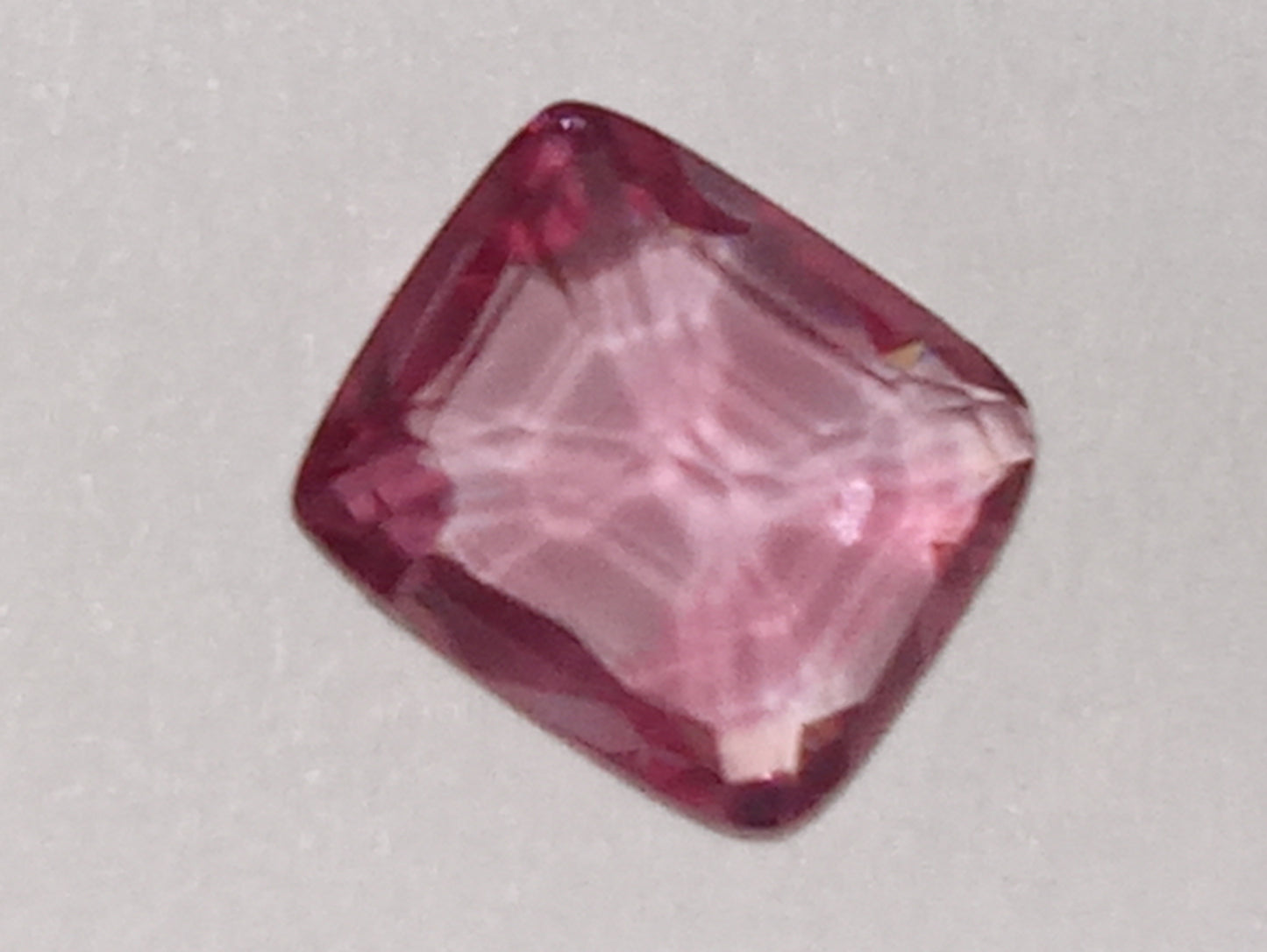 spinel gemstone Burmese, pink, cushion cut, shallow cut, .86ct