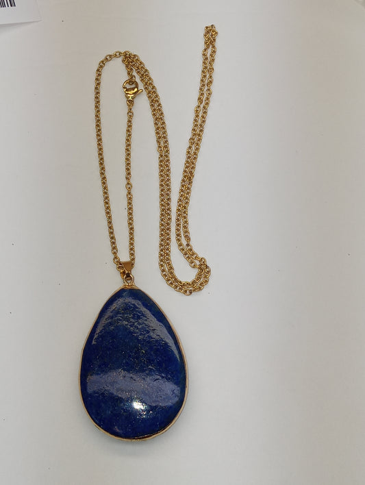 necklace pendant lapis lazuli, in ion plated yellow gold over stainless steel,100ctw, 24inches
