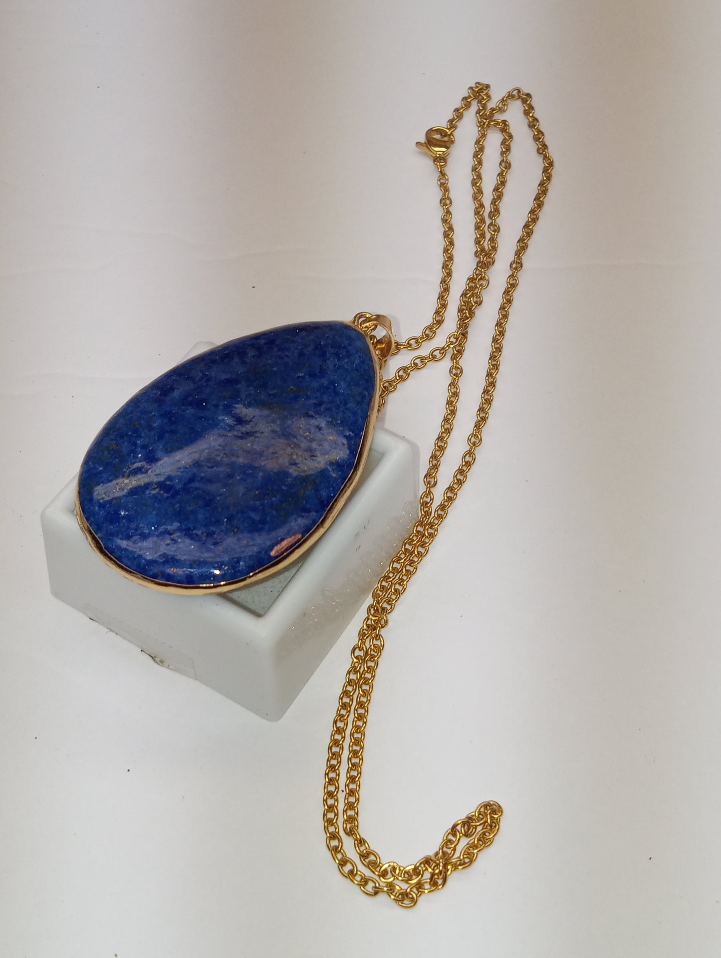 necklace pendant lapis lazuli, in ion plated yellow gold over stainless steel,100ctw, 24inches
