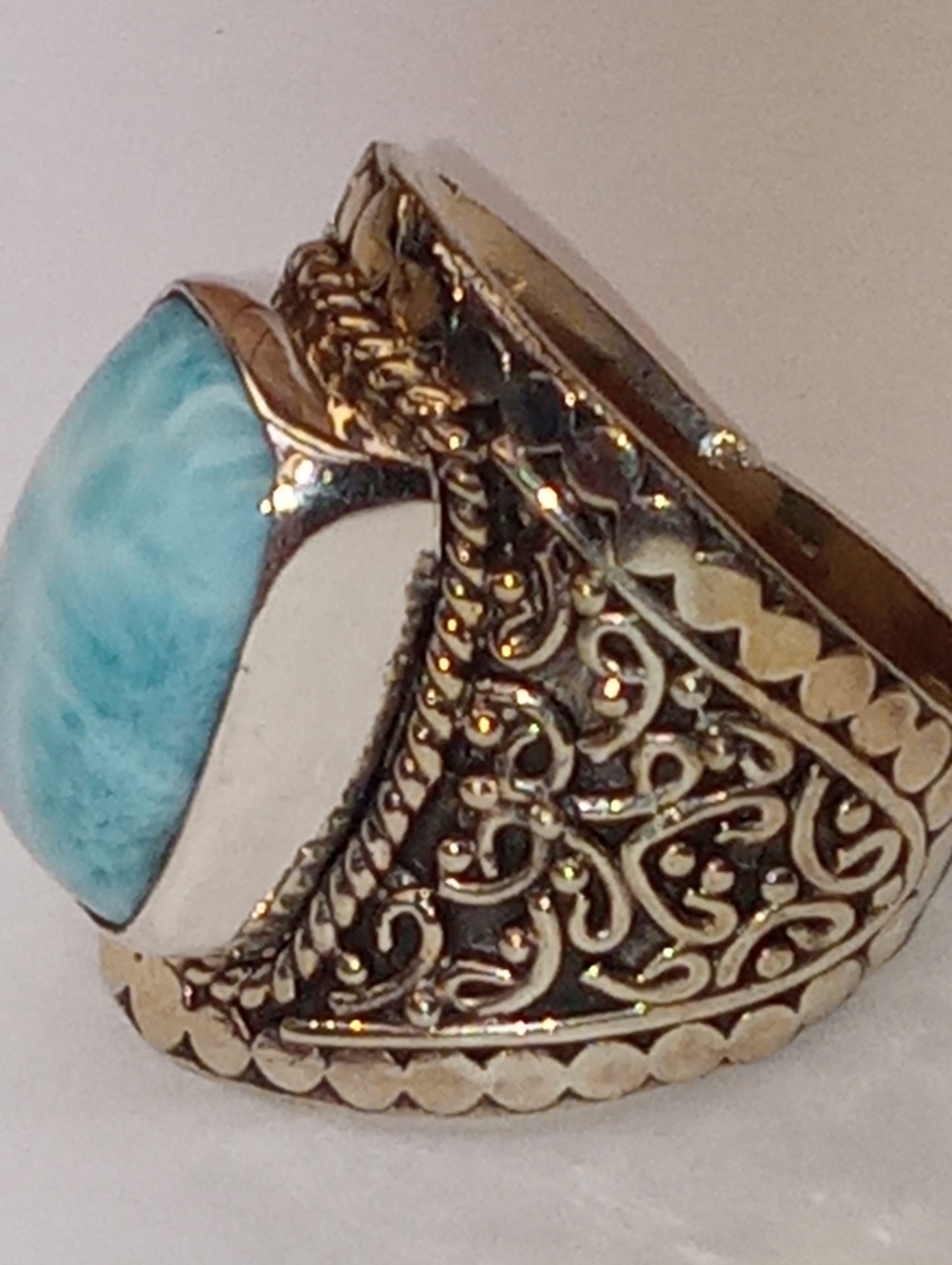ring Bali Legacy Larimar in sterling silver, size7, 7.50g, 8.25ctw
