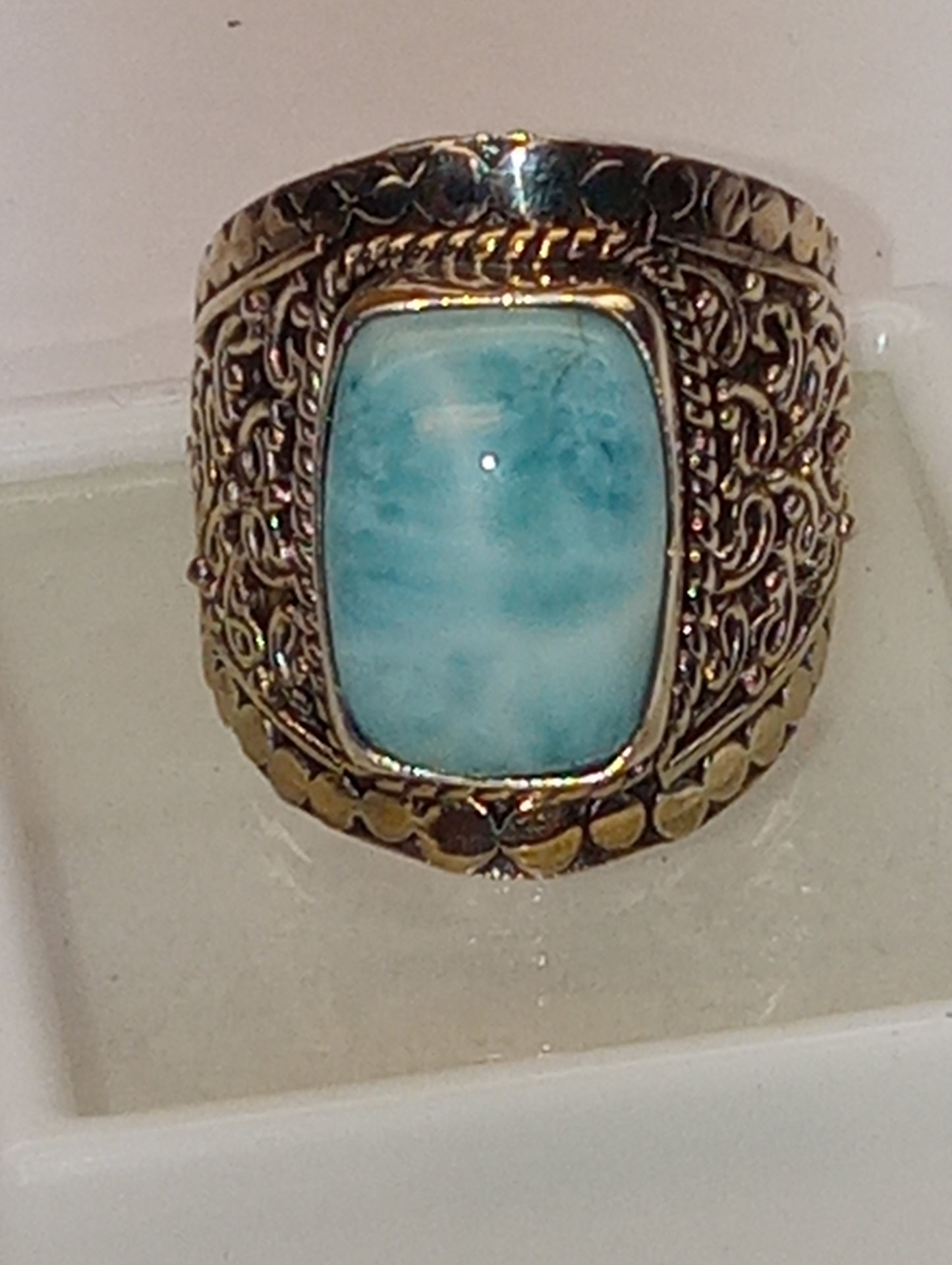 ring Bali Legacy Larimar in sterling silver, size7, 7.50g, 8.25ctw