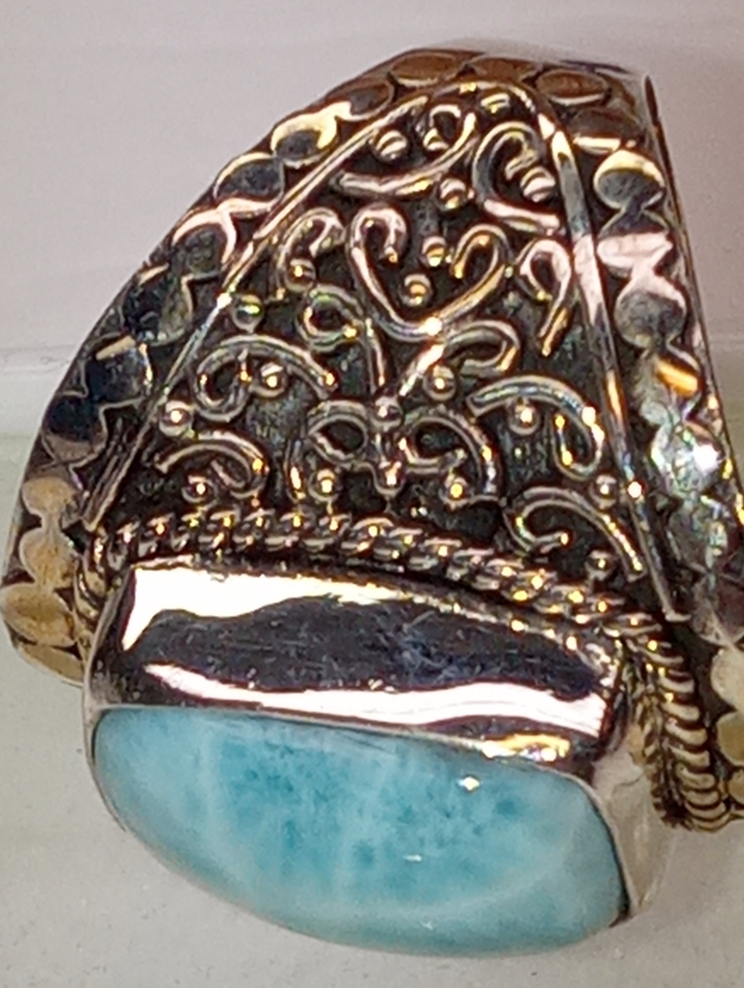 ring Bali Legacy Larimar in sterling silver, size7, 7.50g, 8.25ctw