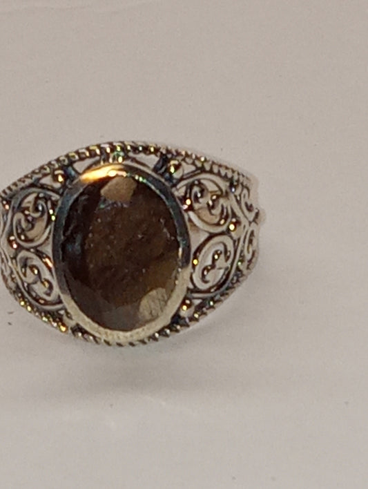 ring sapphire chocolate natural in sterling silver, size8, 8.00ctw