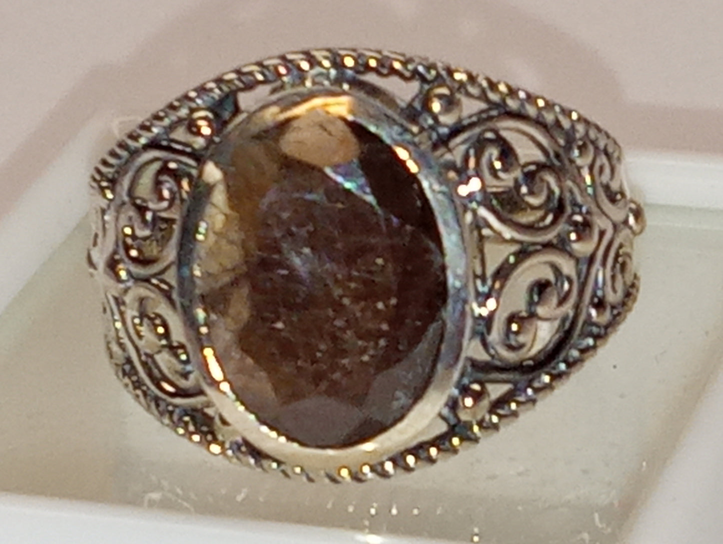 ring sapphire chocolate natural in sterling silver, size8, 8.00ctw