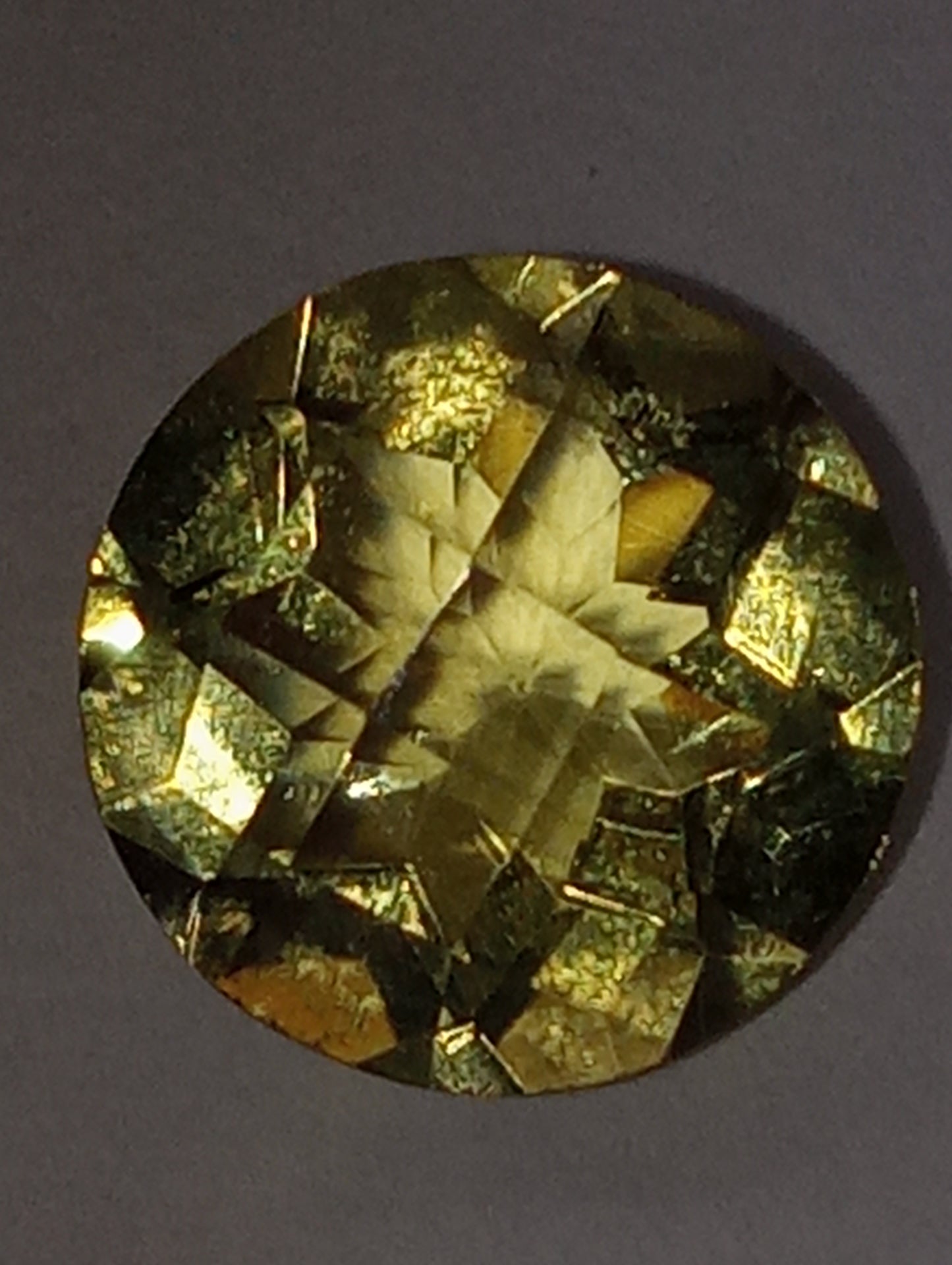 quartz gemstone green gold Brazilian, 11mm round checkerboard cut, 4.21ct