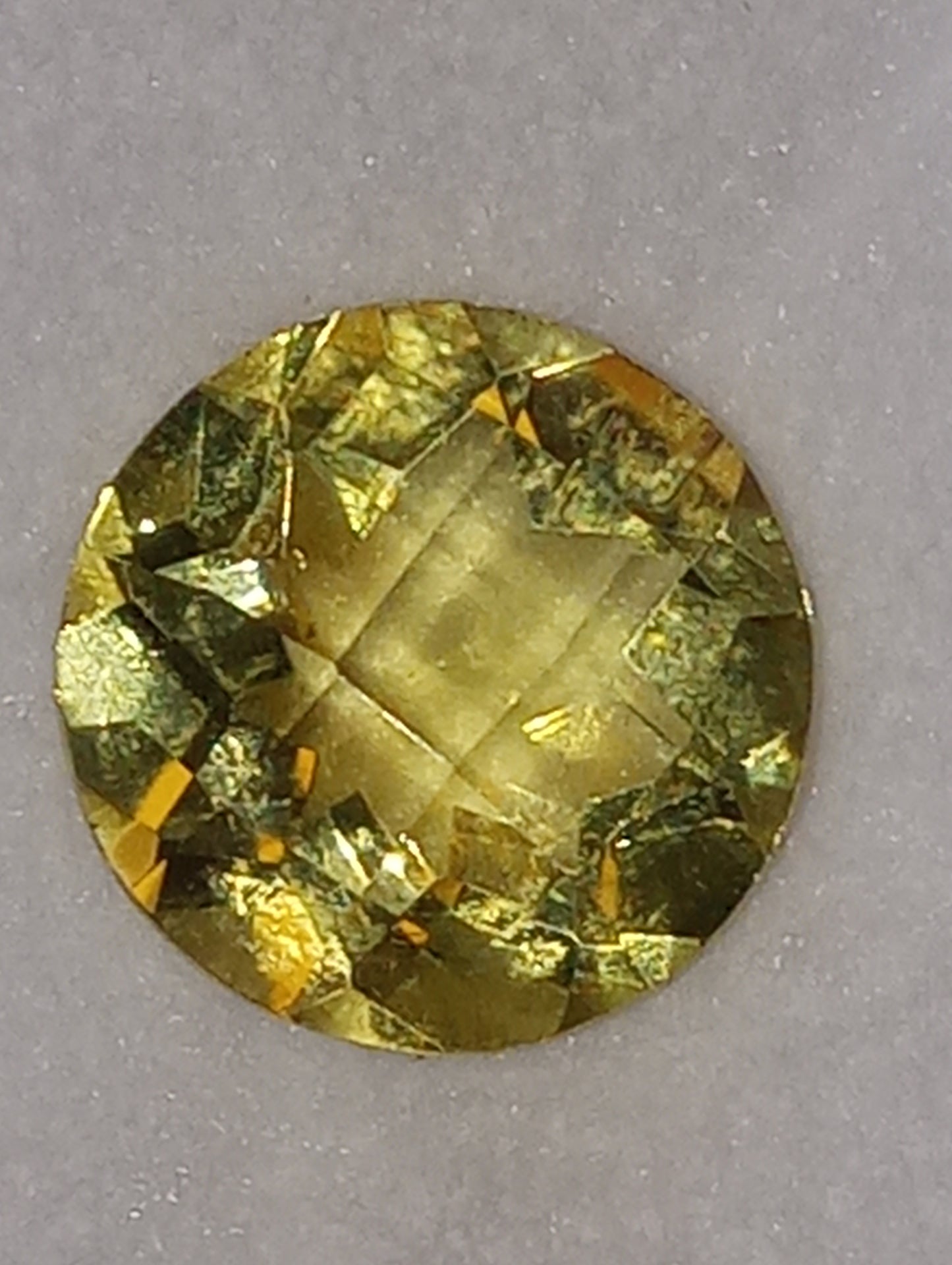 quartz gemstone green gold Brazilian, 11mm round checkerboard cut, 4.21ct