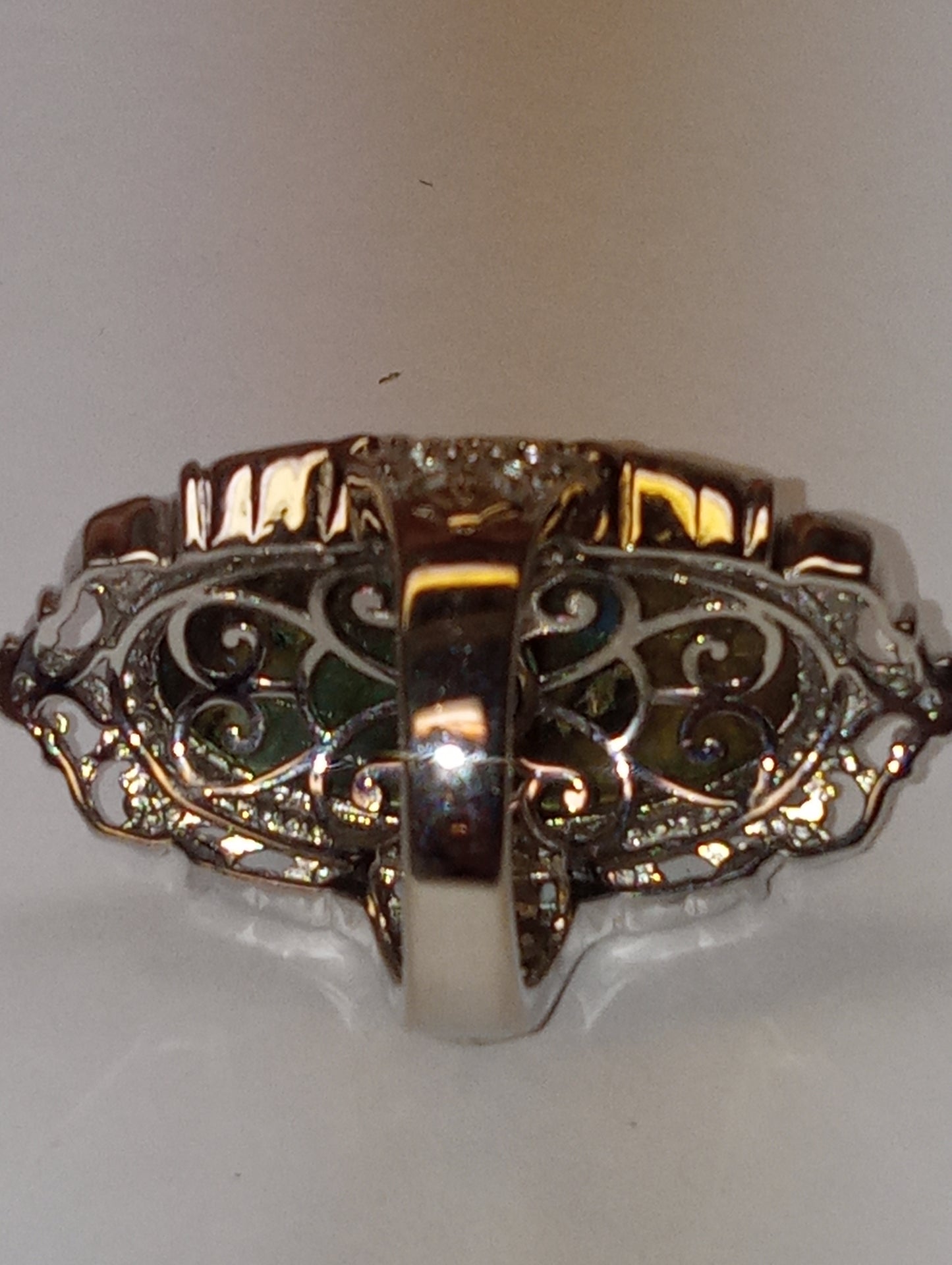 ring labradorite in platinum over copper, size 7, 28.10ct