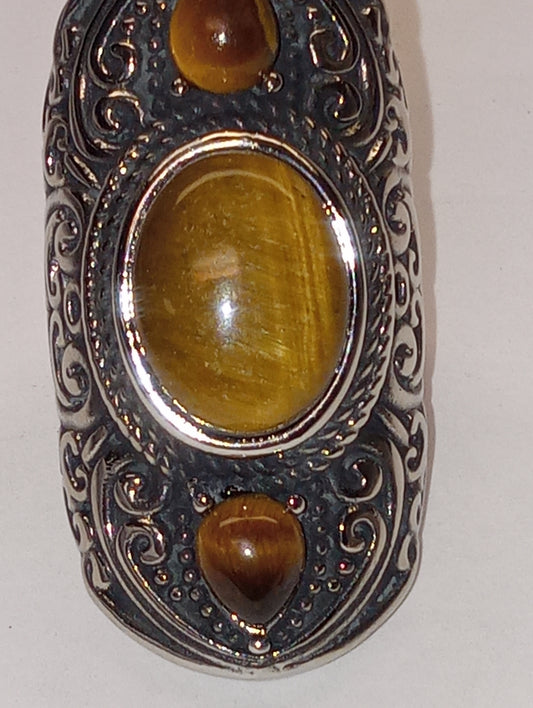 ring tiger's eye South African yellow, in black oxidized stainless steel size 6, 11.50ctw