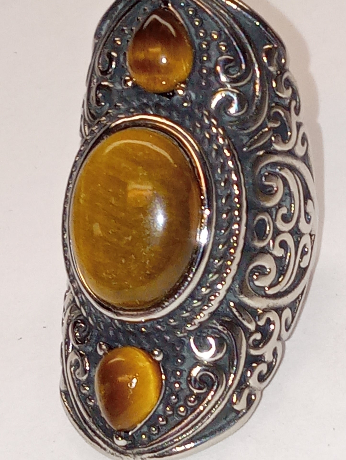 ring tiger's eye South African yellow, in black oxidized stainless steel size 6, 11.50ctw