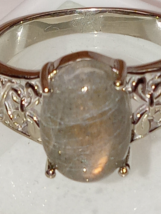 ring labradorite fire in platinum over bronze, size8,3.35ctw