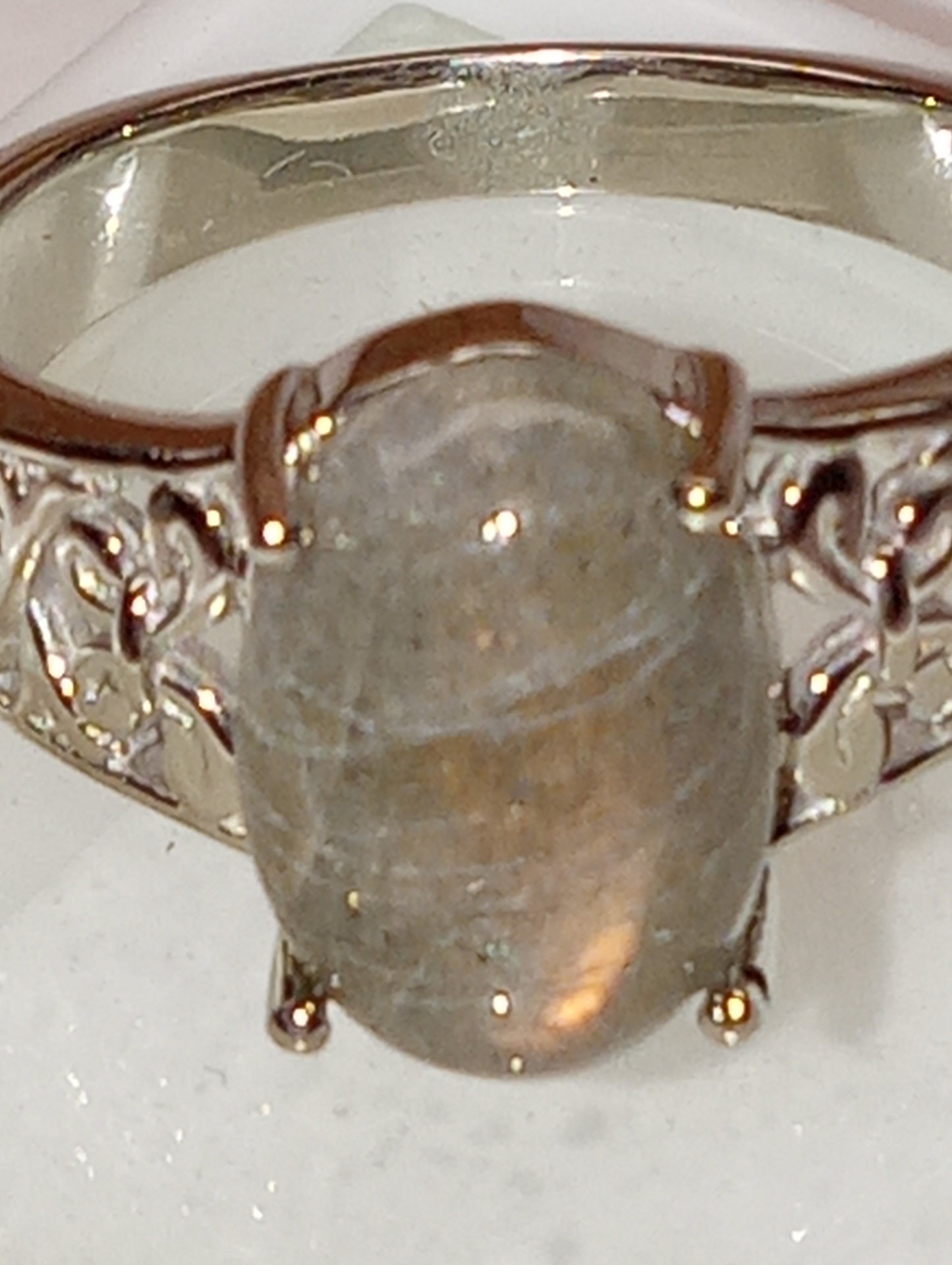 ring labradorite fire in platinum over bronze, size8,3.35ctw