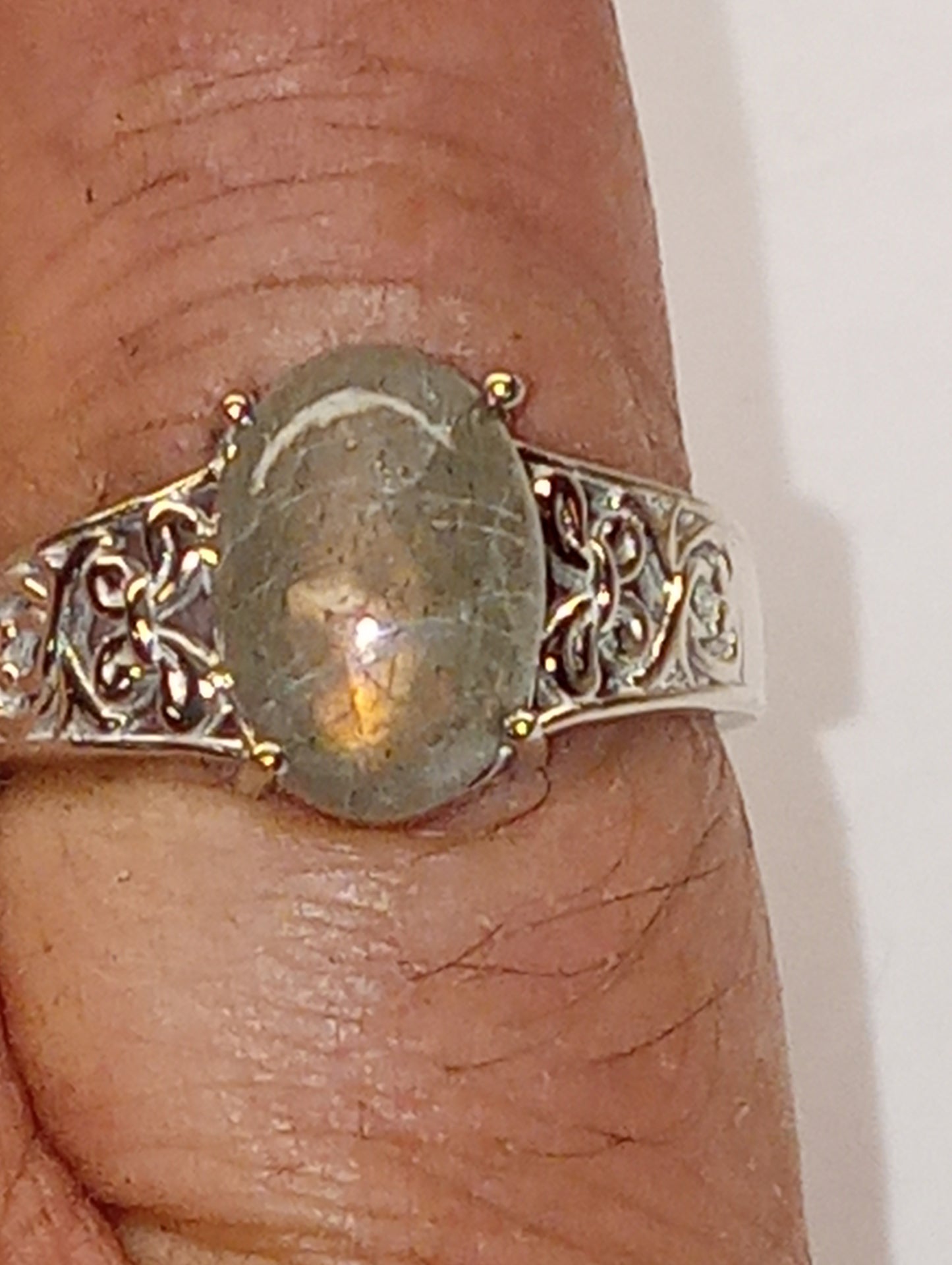 ring labradorite fire in platinum over bronze, size8,3.35ctw