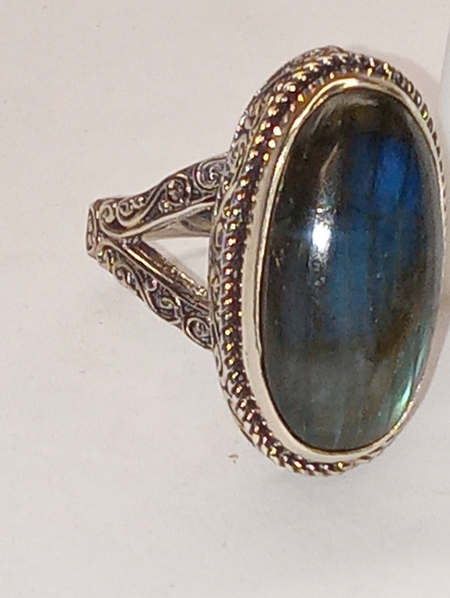 ring labradorite Maslagasy, Bali Legacy, in sterling silver, size 6, 9.3ct