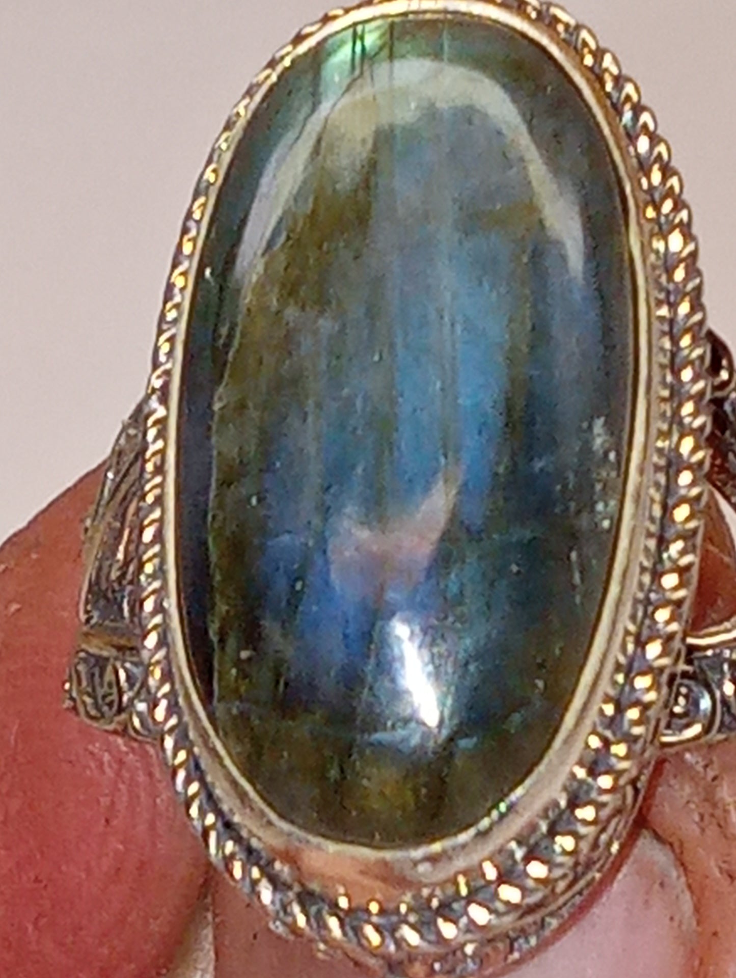 ring labradorite Maslagasy, Bali Legacy, in sterling silver, size 6, 9.3ct