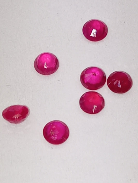ruby gemstones Burma 3mm round cuts, 7 stones .93ctw