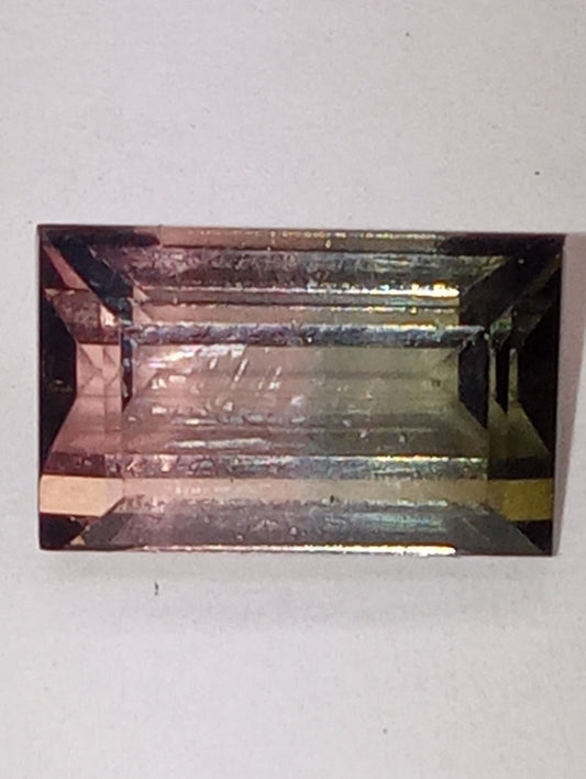 tourmaline gemstone bi-colored, 12.75mmx8mm emerald cut, 6.93ct