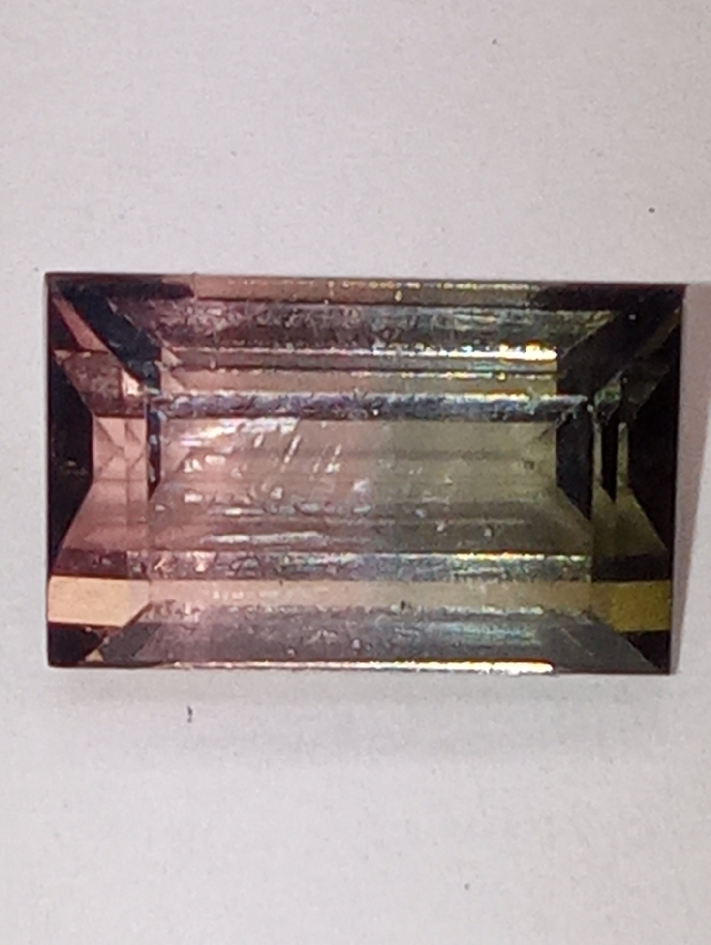 tourmaline gemstone bi-colored, 12.75mmx8mm emerald cut, 6.93ct