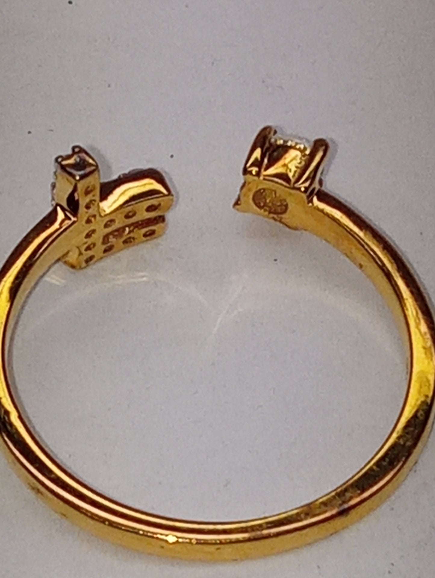 ring initial "F" white zircon, open band in vermeil yellow gold over sterling silver, size 6