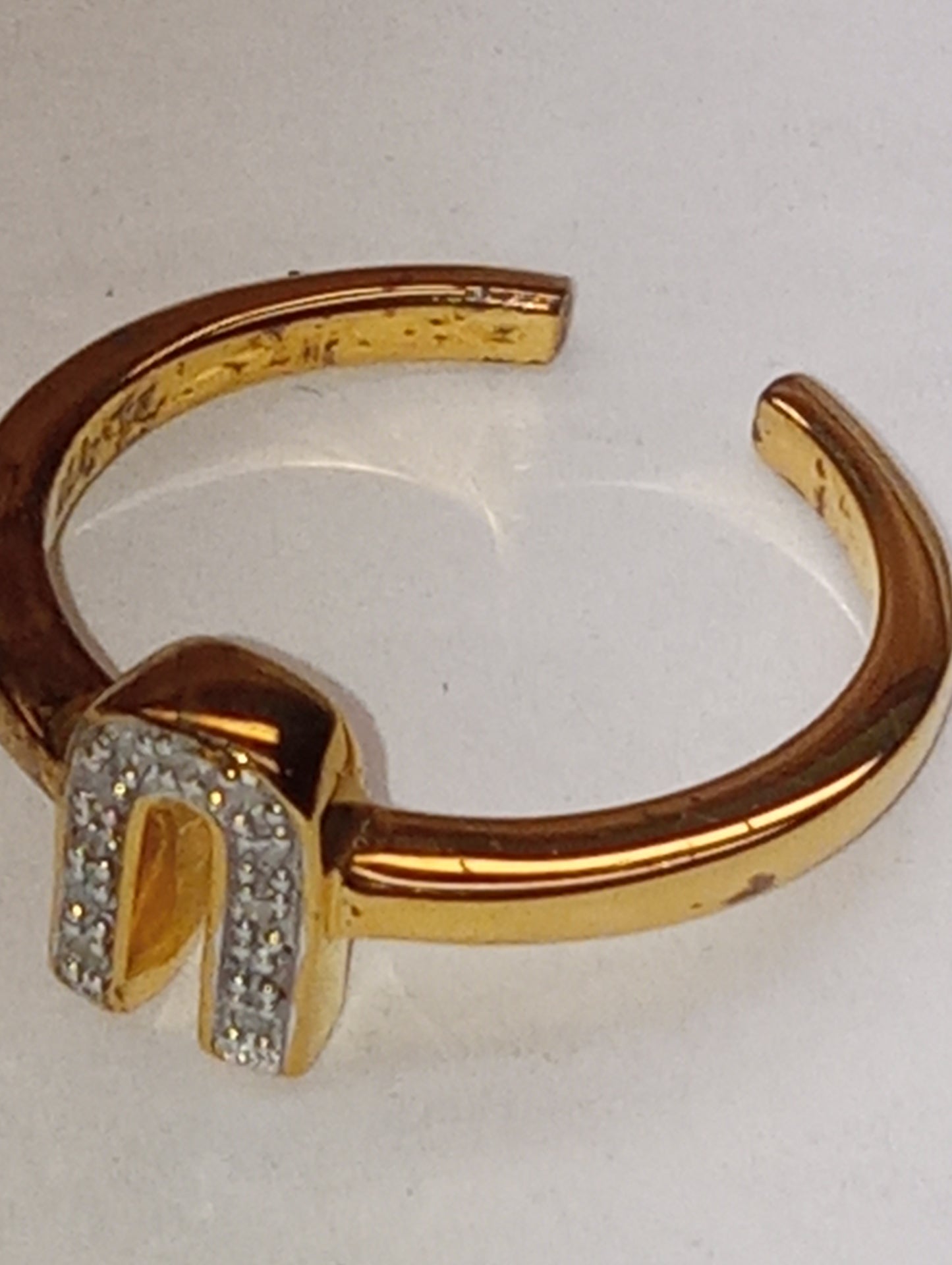 ring diamond initial "U" open band in vermeil yellow gold over sterling silver, size7,.06ctw